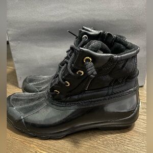Sperry Black Winter Duck Boots with Gold Details Waterproof